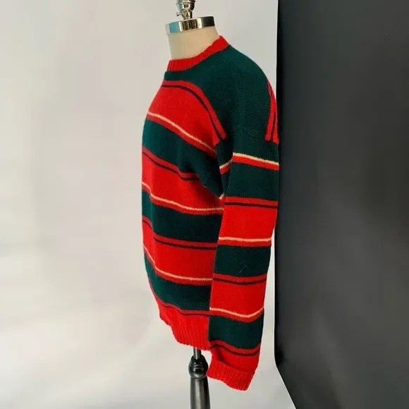 Vintage The MOORS 100% wool sweater red green striped sz L mens made in USA - Picture 3 of 6